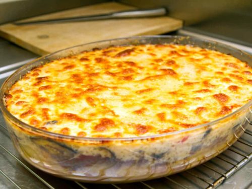 Arroz com carne moída gratinado e light