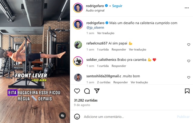 Vídeo Instagram Rodrigo Faro