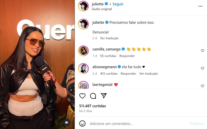 Vídeo de Juliette no Instagram